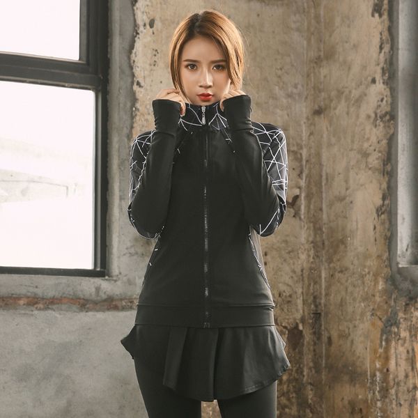 

women sport jacket elastic quickly dry zip up hoodie jacket sweatshirt running jogger fitness workout casual sportswear, Black;red