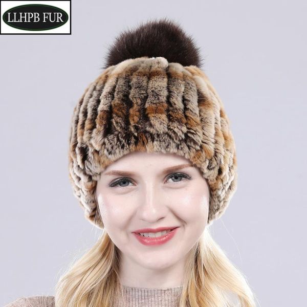 

2020 women knitted rex fur skullies lady winter rex fur hats 100% real natural big ball cap, Blue;gray