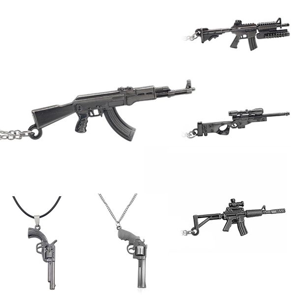 

3d punk creative gun model pendant necklace hip hop metal pistol guns necklaces for men american style mens jewelry, Silver