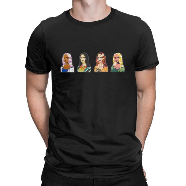 

men's mona lisas t shirt four giocondas da vinci pure cotton clothing novelty short sleeve crew neck tees printed t-shirt