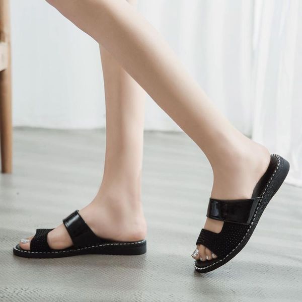 

summer women slippers flat candy color flip flops indoor slides beach shoes pvc flat bottom outdoor women's beach shoes, Black