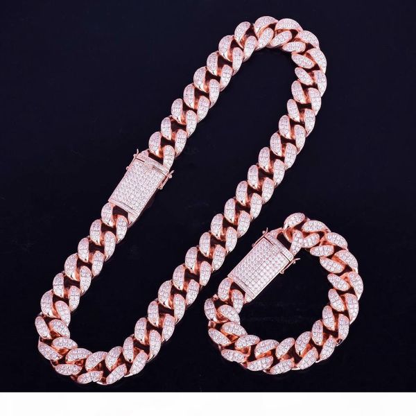 

heavy zirconia cuban chain with bracelet necklace set gold silver 20mm big choker men s hip hop jewelry 16 18