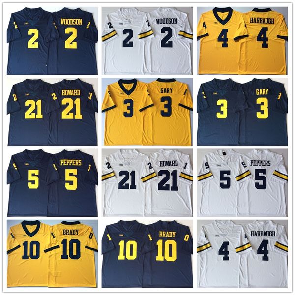 

NCAA Michigan Wolverines Jim Harbaugh Tom Brady Rashan Gary 21 HOWARD Jabrill Peppers Charles Woodson College Football mens Jerseys