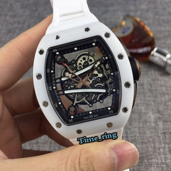 

edition rm61-01 skeleton dial tzp-n ceramic case japan miyota automatic movement rm61-01 mens watch white rubber strap designer watches, Slivery;brown