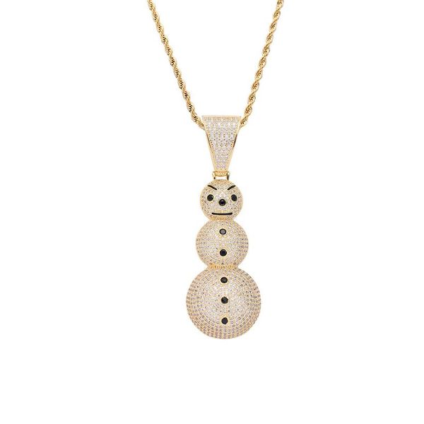 

hip hop micro paved + cubic zirconia iced out bling little snowman pendants necklace for men rapper jewelry gold silver color