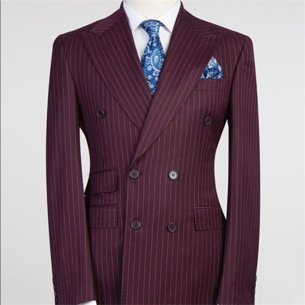 Burgundy StripeTuxedos Suits casamento para Best Men Custom Made Mens Suit Alta Qualidade Two Piece De Mariage Pour Hommes