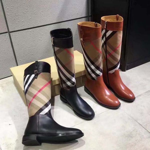 

fashion color matching round head women long boots female martin casual wild non-slip leather women's boots 04 b017, Black