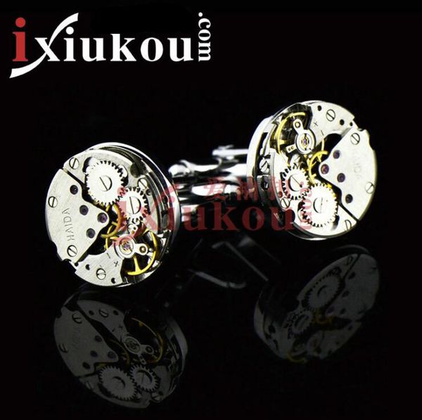 

2019 mechanical watch movement steampunk mens wedding vintage gold plated cufflinks sleeve nail french business shirt cuff links gift, Silver