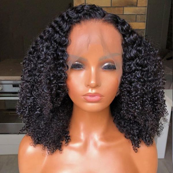 

13x4 lace frontal wigs human hair wigs for black women coily kinky curly wig remy black knots brazilian hair pre plucked jko, Black;brown