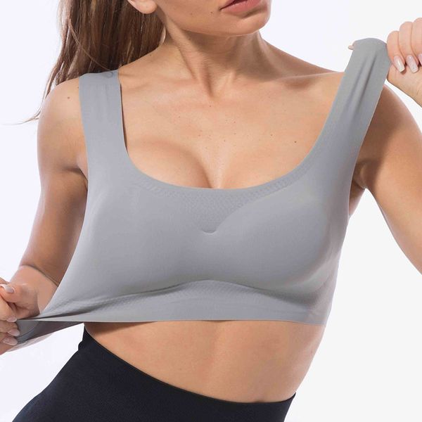 

loozykit women high-quality fitness yoga sports bra running gym shockproof underwear seamless fitness padded tank bra, White;black