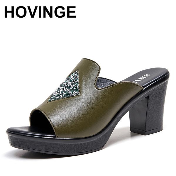 

hovinge моды высокой пятки тапочки женщин 2020 летняя обувь натуральная кожа платформы сандалии дамы сандалии стринги, Black