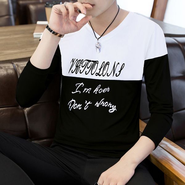 

spring long sleeve korean edition moral cultivation trend men's couple's bottom shirt kg-115, White;black