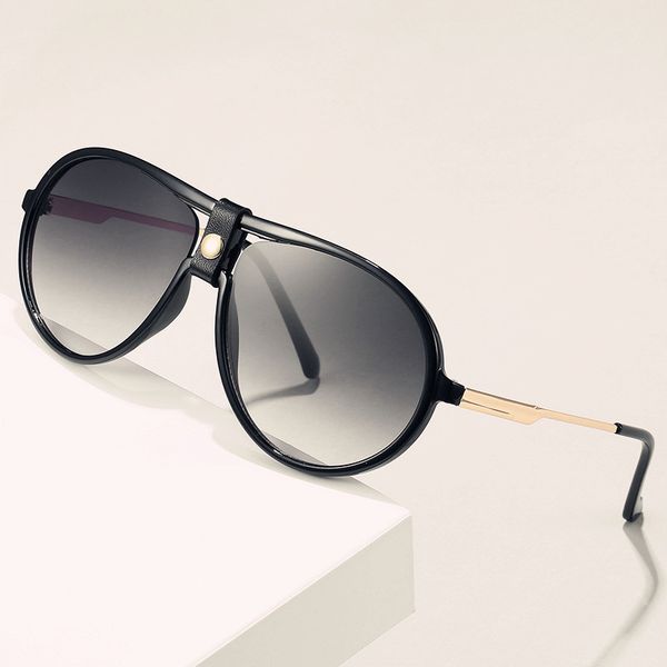 

sunglasses vintage oval aviation leather for men fashion brand uv400 goggle pilot sun glasses women chic button gradient shades, White;black