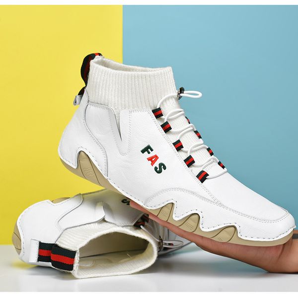 

valstone quality leather men's classic ocs ankle boots autumn casual flats high-shoes outdoor male lace-up botas cortas, Black