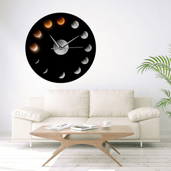 

wall clock eco recycled home decor modern moon phase hanging pointer acrylic