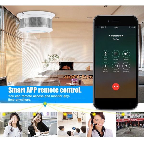 

2-in-1 fire smoke alarm temperature sensor detector wifi wireless standalone intelligent home l safety device, Black;white
