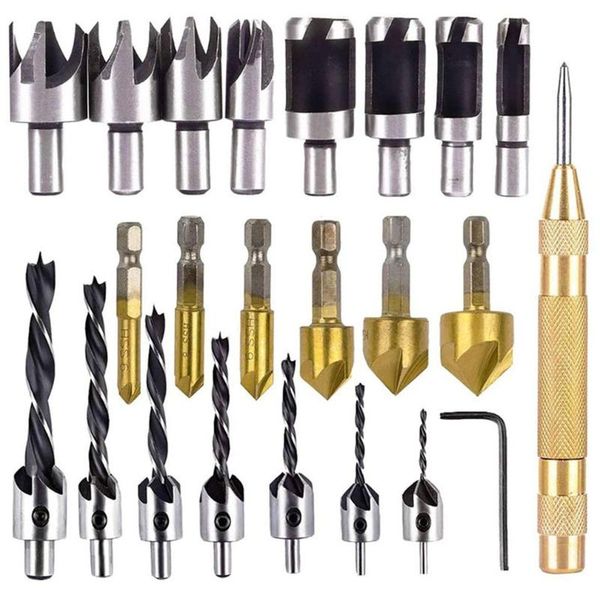 

23pc woodworking drill combination cork drill chamfering tool tri-point positioning punch practical