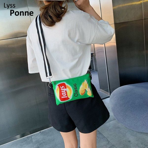 

funny potato chips crossbody handbag women canvas shoulder bag mini cartoon printing girl envelope bags female clutch cute purse