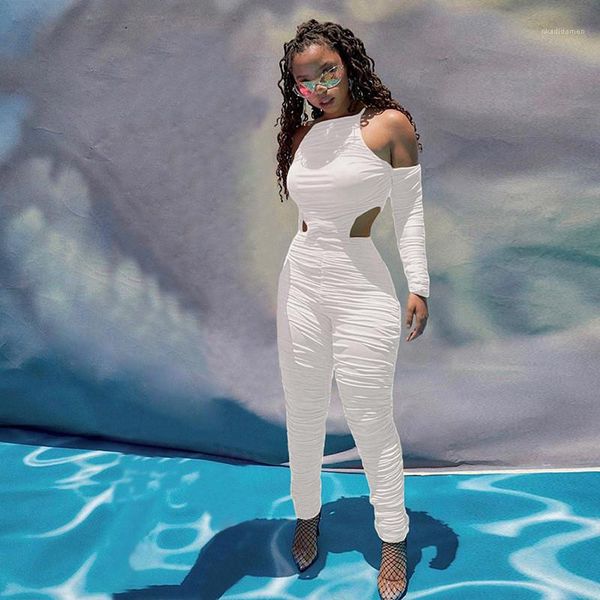 

solid color printed hollow out pleated rompers yoga ladies clothes autumn womens designer jumpsuits fashion min, Black;white