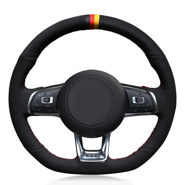 

car steering wheel cover diy black suede for volkswagen vw jetta gli vw golf 7 gti mk7 golf gti 2015-2020 vw golf r 2015-2019