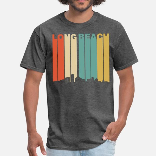 

retro style long beach california skyline t shirt men print cotton round neck trend famous new fashion spring autumn standard shirt