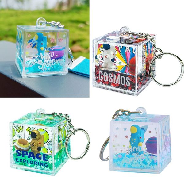

mysterious space glitter quicksand square keychain astronaut bag charm keyring fashion jewelry space lover gifts, Silver