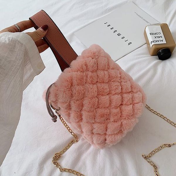 

Chain Bucket Bag Girl Shoulder Crossbody Women Plush Bags Lady Mini Handbags Autumn Winter Bag