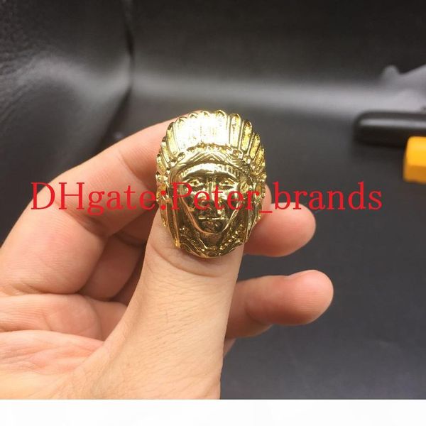 

gold plated fashion stainless steel ring exaggerated king face ring women men boy bling gothic indian head rings hip hop rappers jewelry gif, Silver