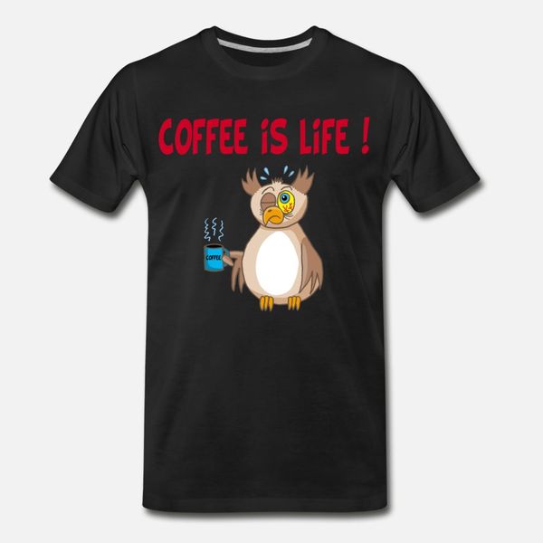 

owl and coffee t shirt men character short sleeve crew neck fit interesting new fashion summer trend shirt