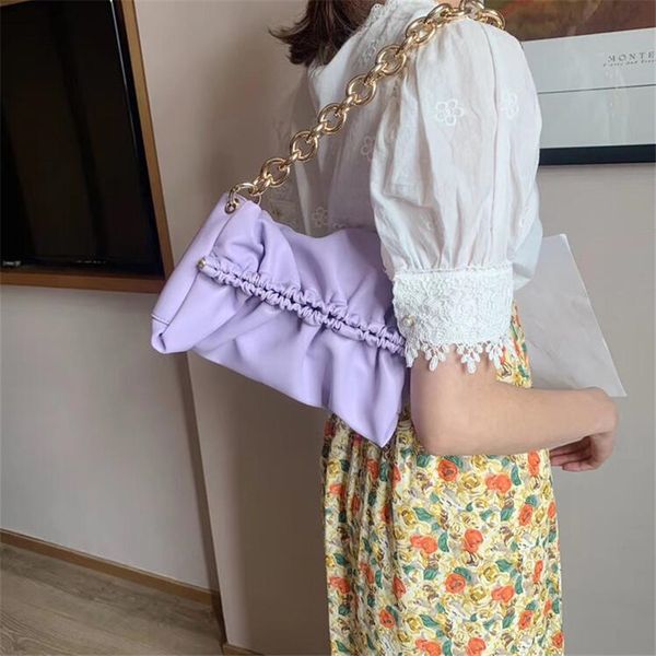 

luxury chain female bag pu leather women's handbag blue ruched shoulder bags for women crossbody bag sac a main