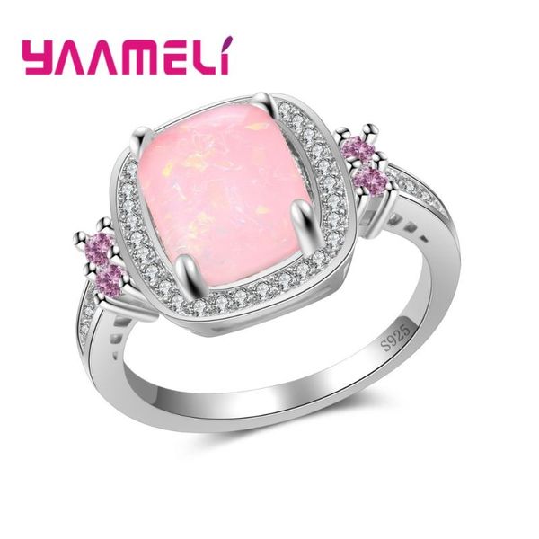 

new attractive women lovely cute square opal stones 925 sterling silver jewelry accessory summer style pink ring, Golden;silver