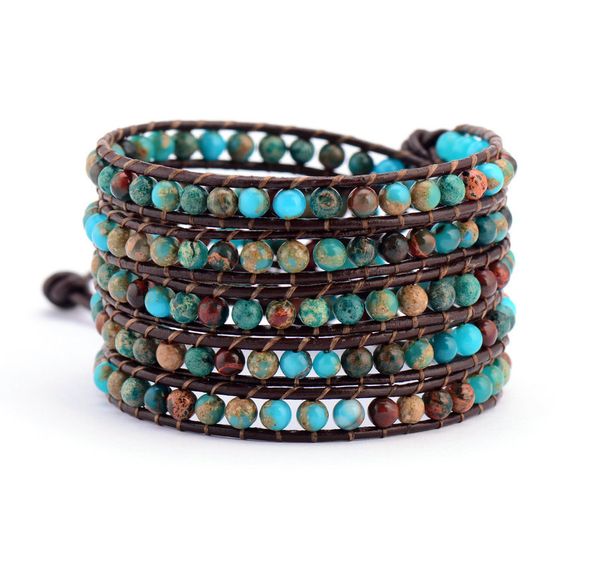 

boho природный камень кожа wrap браслет мужской semi драгоценный камень из бисера ткачество браслет женщин кожа веревка ювелирные изделия dr, Black