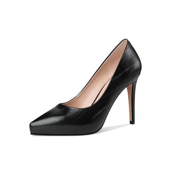 

pumps women shoes high heeled cow leather shallow round toe working shoes spring summer concise woman, Black