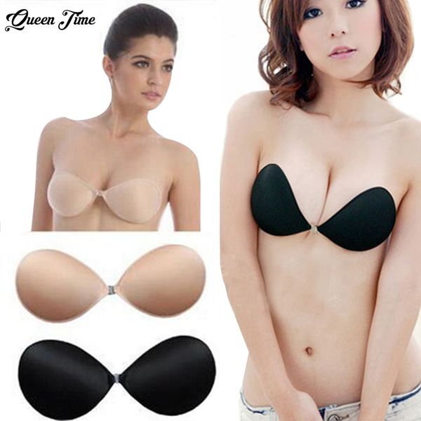 

sujetador women's bra invisible push up bra self-adhesive silicone seamless front closure sticky backless strapless229z, Red;black