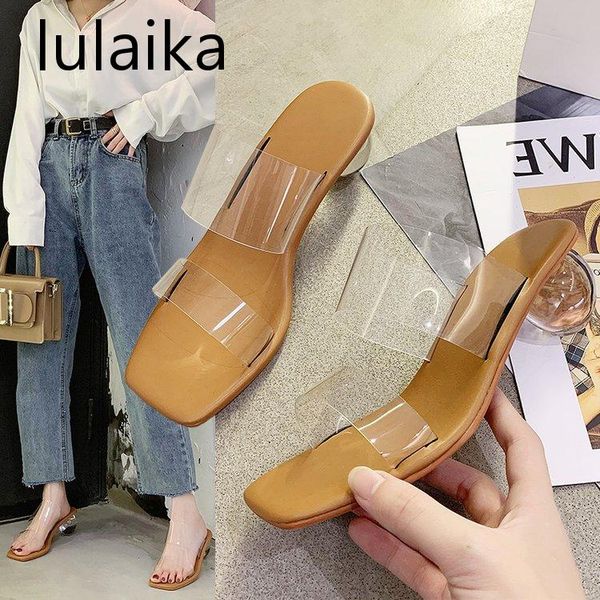 

2020 transparent ball heel design mules pvc shoes women slip on strange style high heels summer slippers 6 cm size 35-39, Black