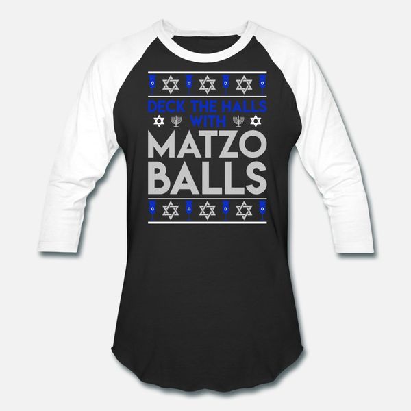 

deck the halls with matzo balls jewish christmas t shirt men knitted tee shirt euro size s-3xl vintage graphic building spring autumn, White;black