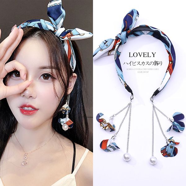 

hair accessories lovely printed flower hairband vintage fabric pearl headwear elastic soft cotton headband tassel for women