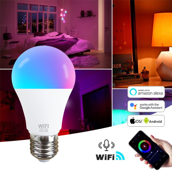 

15w wifi smart light bulb b22 e27 led rgb lamp work with alexa/google home 85-265v rgb+white dimmable timer function magic bulb