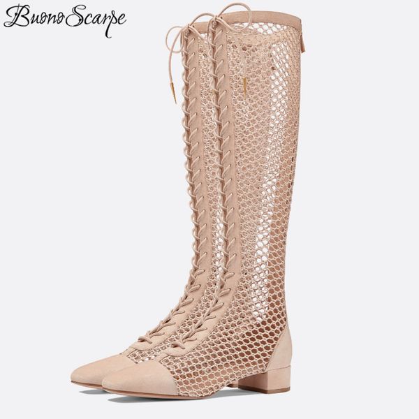 

new arrival 2020 mesh cross tied summer boots back zipper mesh botas mujer see through women lace up shoes brand design shoes, Black