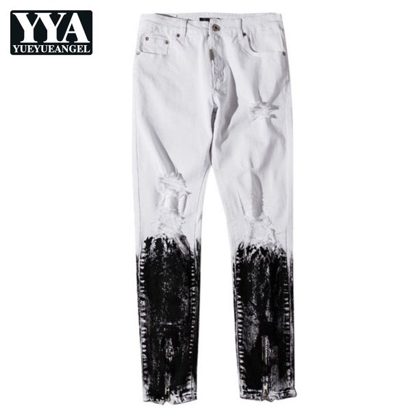

men's jeans fashion hole ripped men high street mixed colors stretch slim personality vintage hip-hop black denim trousers s-3xl, Blue