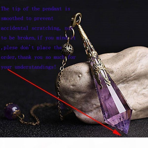 

1pc polished natural purple stone amethyst crystal dowsing point pendant divination metaphysical spiritual chakra healing balancing pendulum, Silver