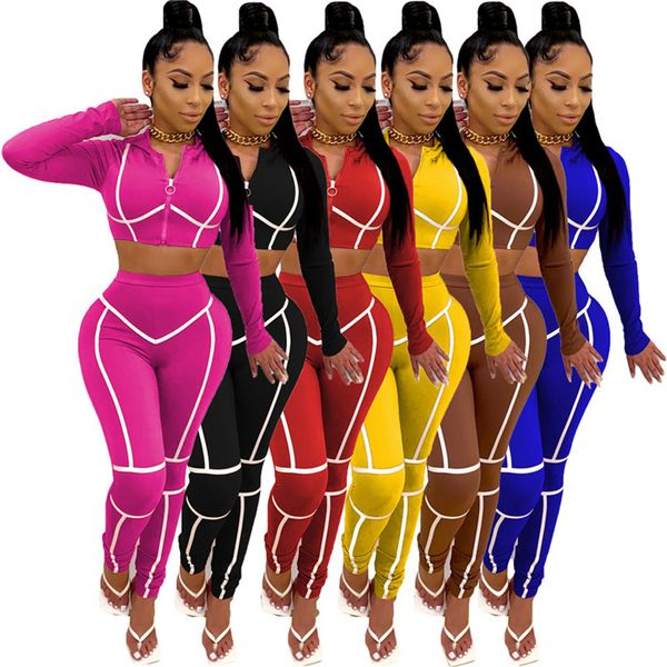 

women panelled sweatsuit casual outfits jacket 2 piece set long sleeve crop leggings fall winter clothing hooded jogger suit 3716, White