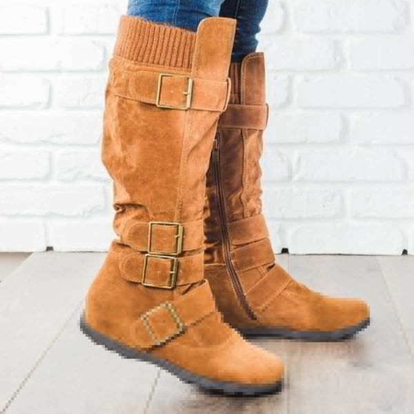 

thick fur shoes women footwear winter long boots women knee snow boots metal buckle high heel big shoes 35-53, Black