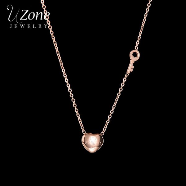 

uzone minimalistic love heart key pendant necklace rose gold stainless steel chain necklaces for women girls birthday party gift, Silver