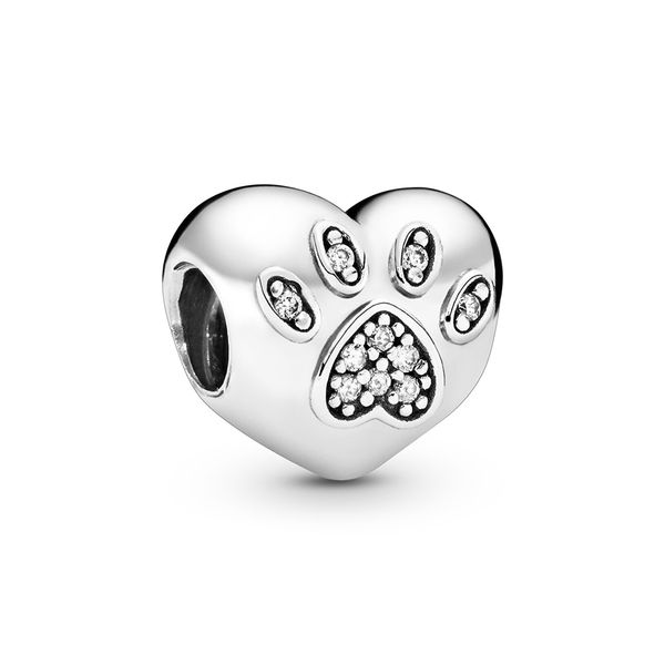 

authentic ale 925 sterling silver i love my pet paw print heart charms beads with cubic zirconia fit pandora bracelet for diy jewelry making, Black