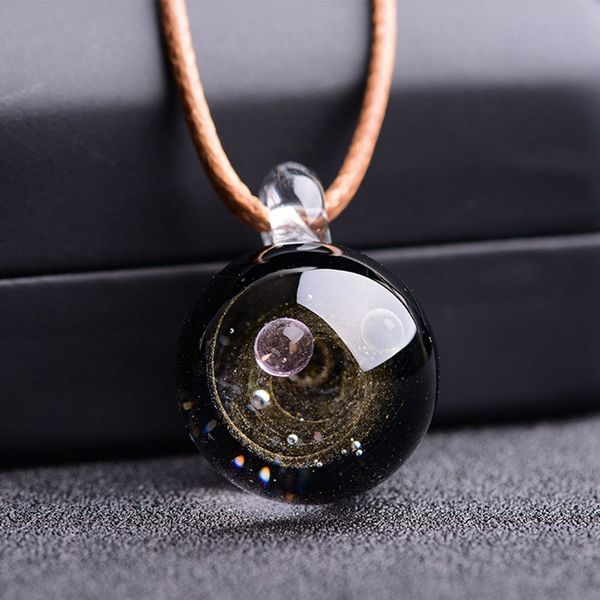

2020 creative planet crystal stars ball glass galaxy pattern leather chain pendants necklace galaxy lovely necklace hot, Silver