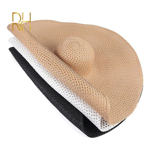

women 25cm oversized brim width sunshade sun hat travel holiday seaside sunscreen uv protect foldable beach straw hat rh, Blue;gray
