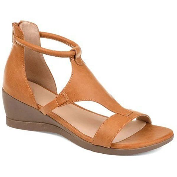 

sandals women summer 2021 mid heels wedges shoes woman vintage pu leather plus size gladiator sandalias mujer sapato feminino, Black