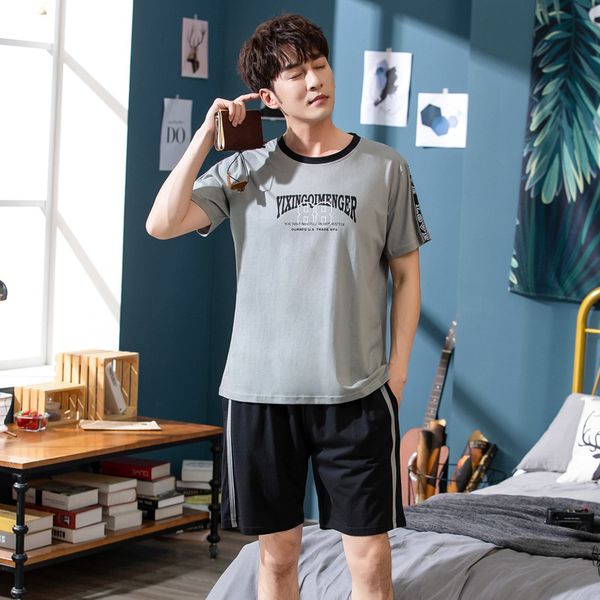 

men's sleepwear summer cotton pajamas loose casual home clothes short sleeves sleeping suit homewear big size xxxl men pyjamas, Black;brown