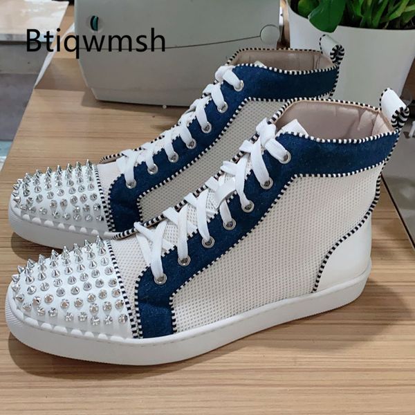 

white spiked sneakers men round toe lace up high flat shoes for man fashion loafer shoes, Black